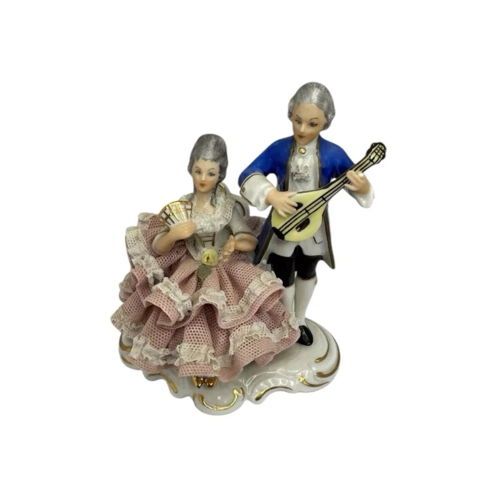 Dresden Sandizell Hoffner Vintage Porcelain Lace Playing Music Couple Germany St